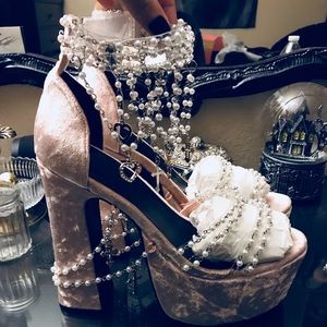 SugarThrillz Holy Revelation Heels in Pink Velvet